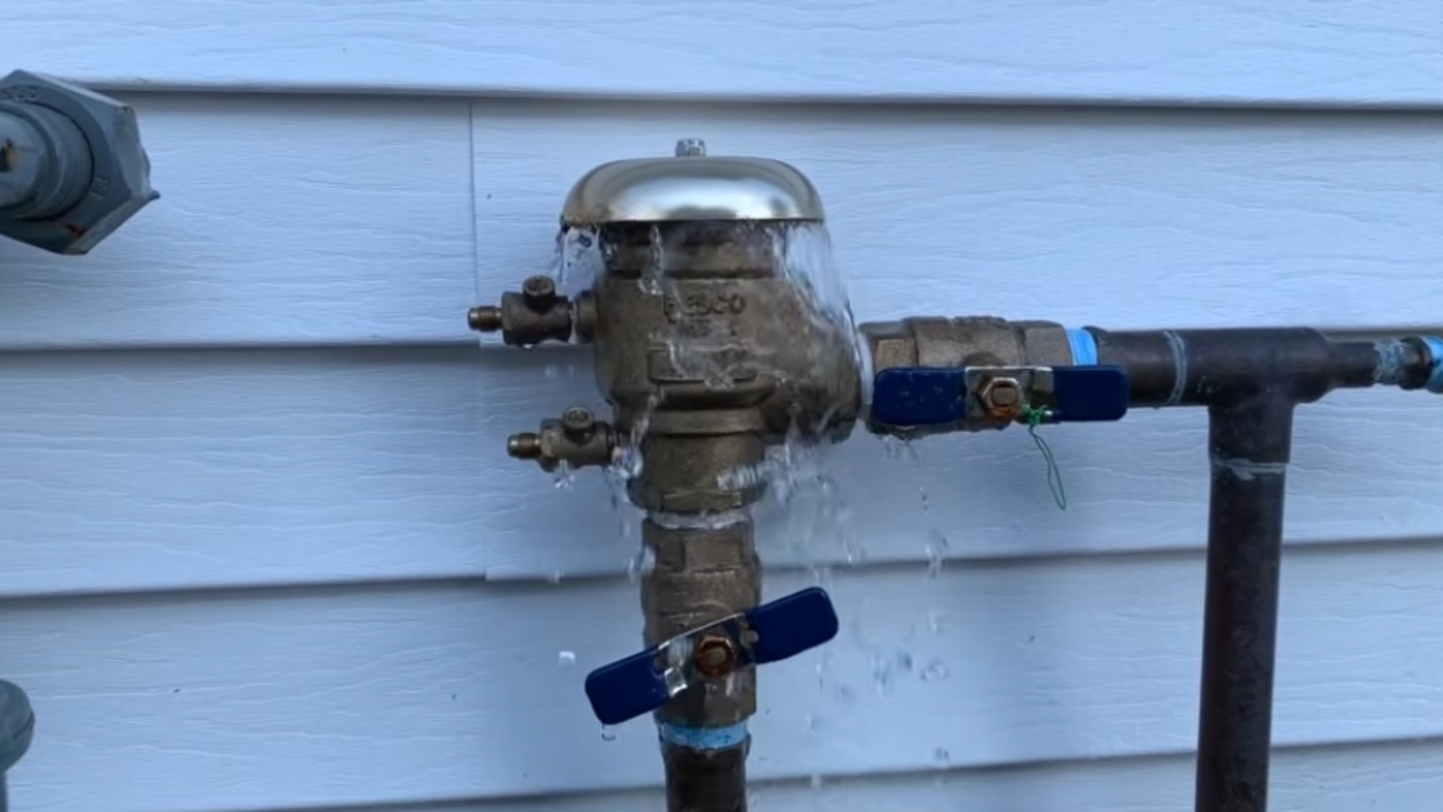 Backflow preventer device installed outdoors