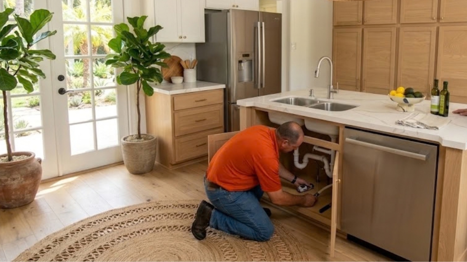 Licensed plumber working on residential plumbing in Torrance, CA